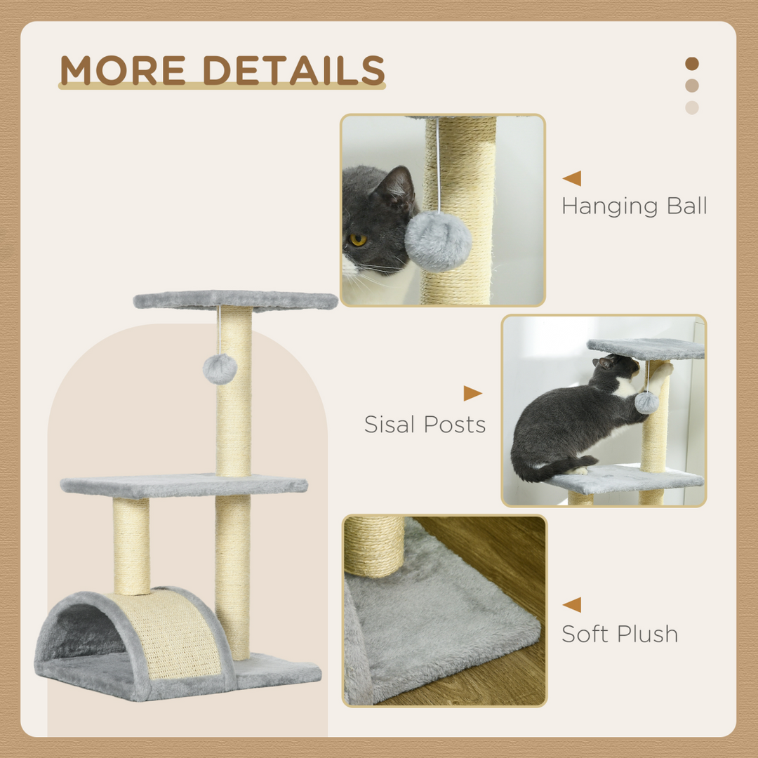 Cozy Cat Haven: PawHut 72cm Climbing Tower with Sisal Post - Light Grey