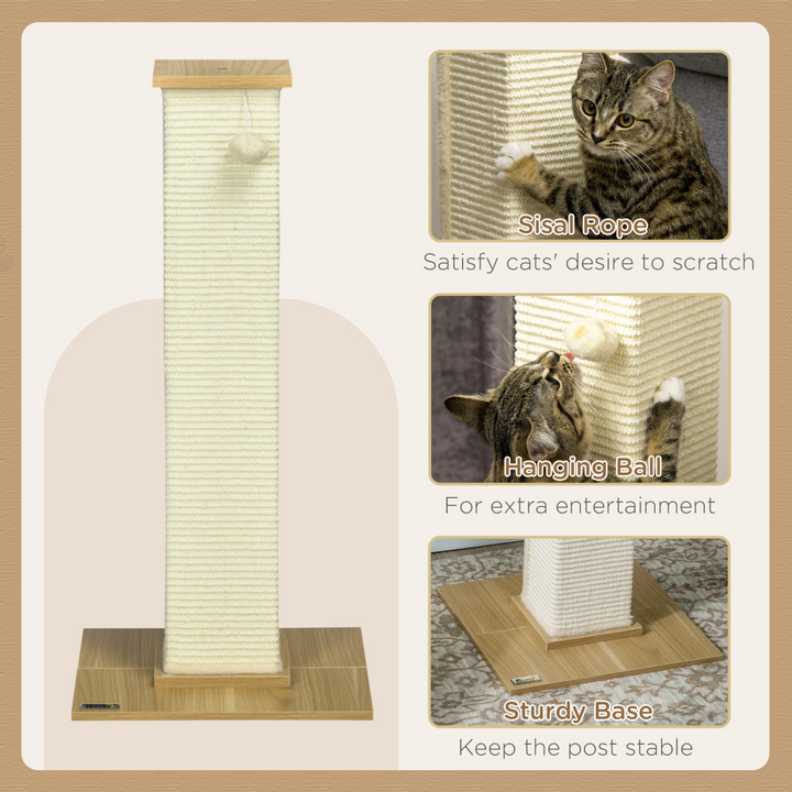 Deluxe 80cm Sisal Cat Scratching Post with Hanging Toy Ball – White Sturdy Cat Climbing Tower