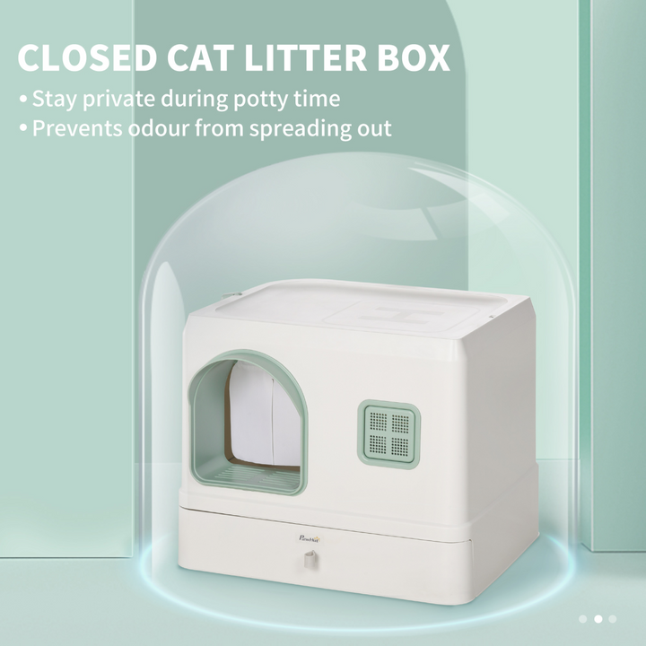 Privacy Plus: Hooded Cat Litter Box with Drawer, Scoop & Odor Control