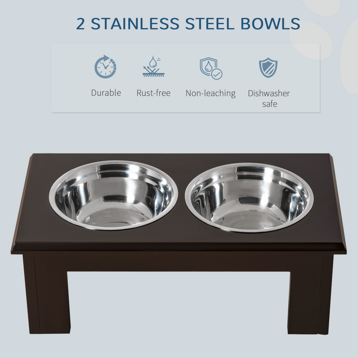 PawHut Raised Dog Bowls with Double Stainless Steel Bowls | Brown