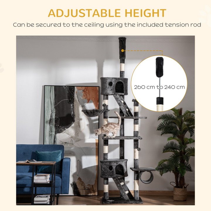 PawHut Adjustable Floor-to-Ceiling Cat Tree: Plush Fun & Scratching Posts!