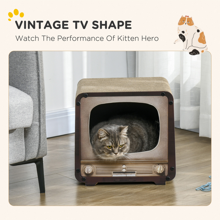 Vintage TV Cat Scratching Board with Catnip - Fun & Cozy Playhouse for Cats