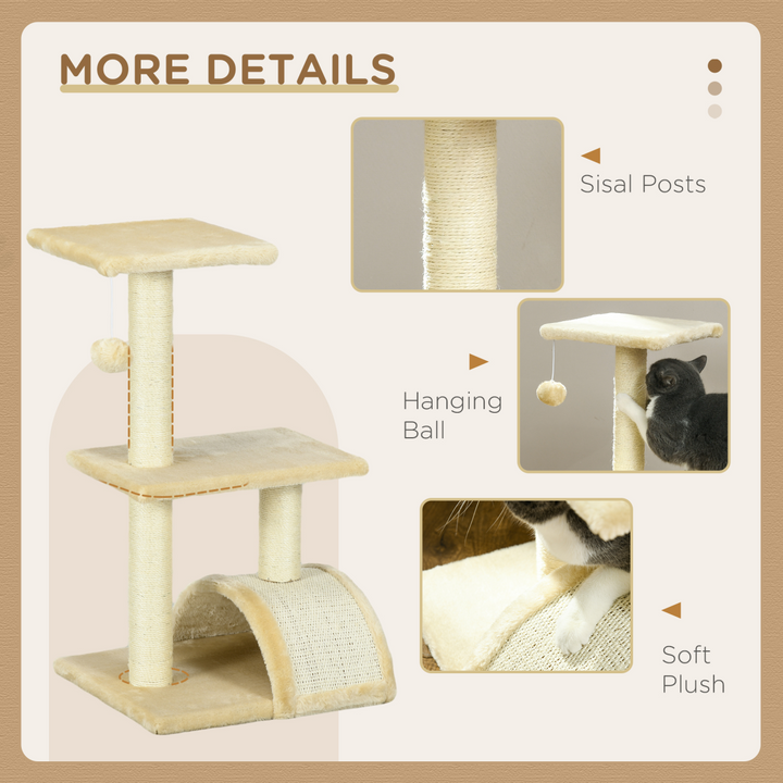 PawHut 72cm Cat Tree Tower: Premium Climbing & Scratching Haven in Cream White