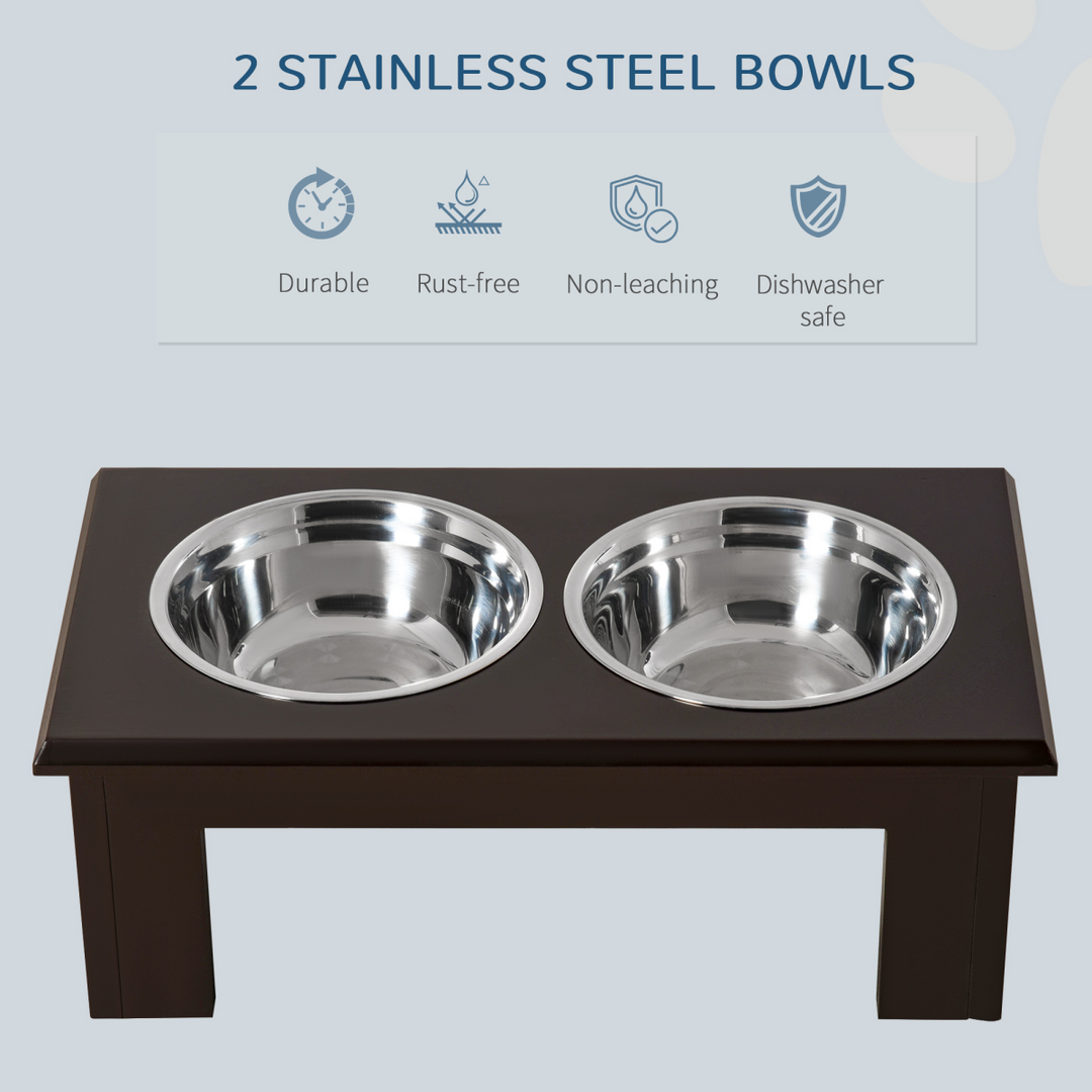 PawHut Raised Dog Bowls with Double Stainless Steel Bowls | Brown
