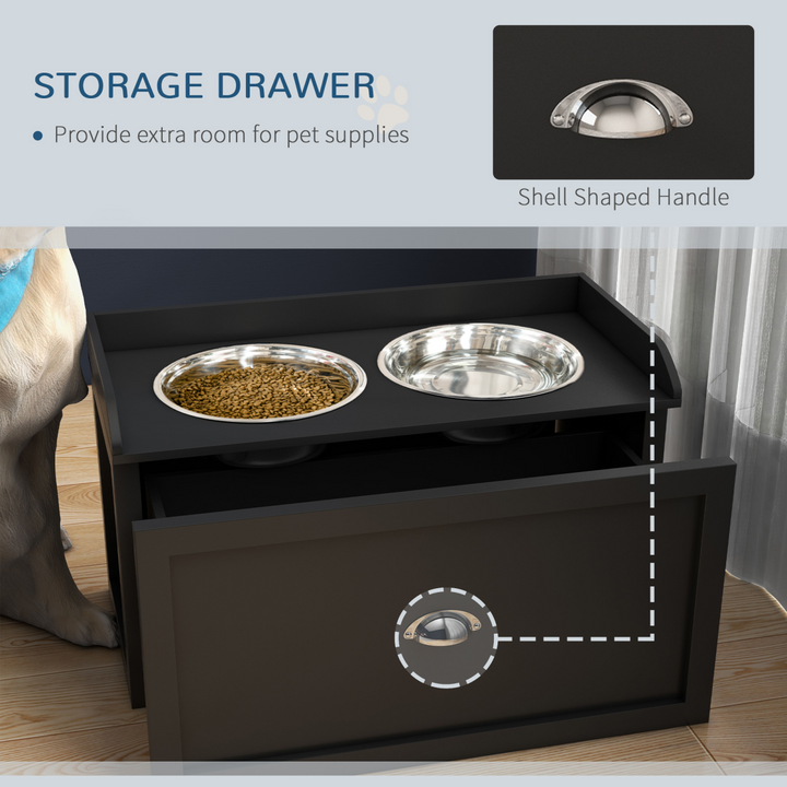 PawHut Stainless Steel Raised Dog Bowl w/ 21L Storage Drawer, for Large Dogs