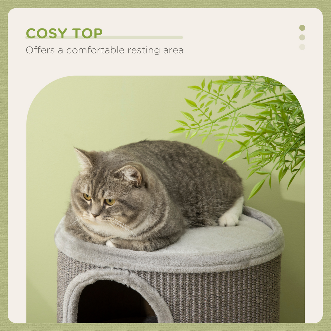 Cat Barrel Kitten Tree Tower for Indoor Cats (70cm) | Grey