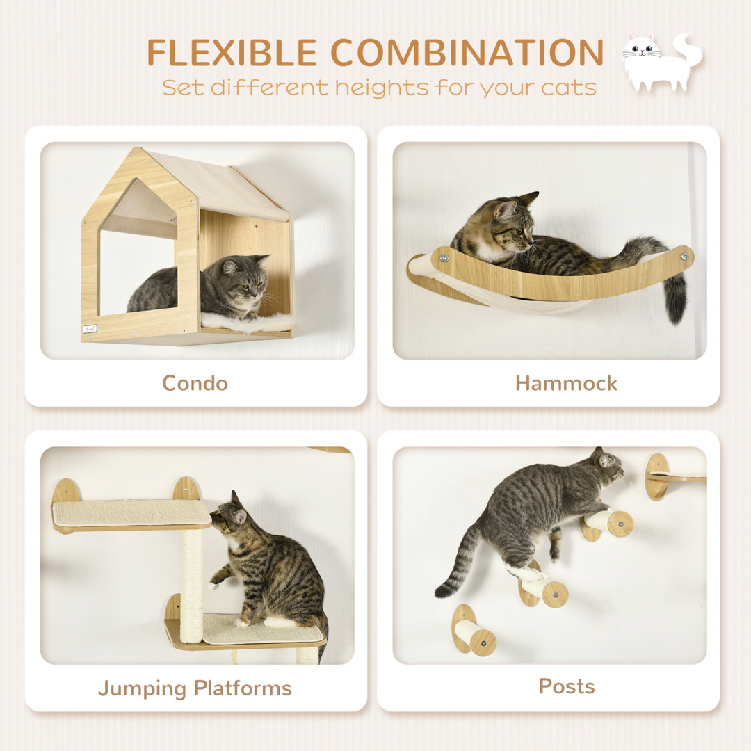 Ultimate 8-Piece Wall-Mounted Cat Furniture Set with Condo, Perches & Scratching Posts – Beige