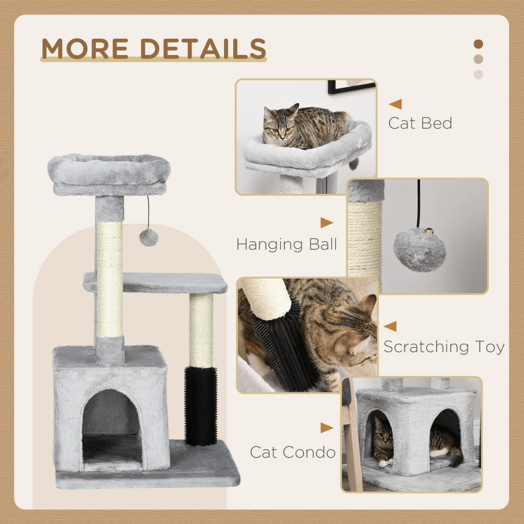 PawHut Cat Tree Climbing Activity Centre – Grey Multi-Level Cat Tower with Sisal Scratching Surface, Condo & Washable Top Bed
