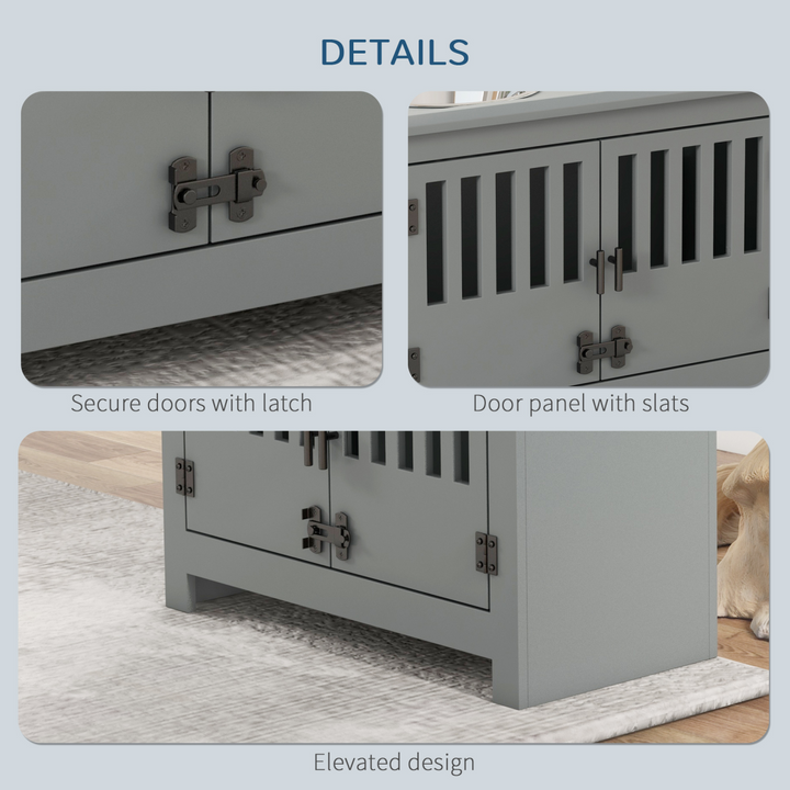 PawHu Raised Dog Bowls Feeding Station with Storage Cabinet &amp; 2 Stainless Steel Bowls – Grey
