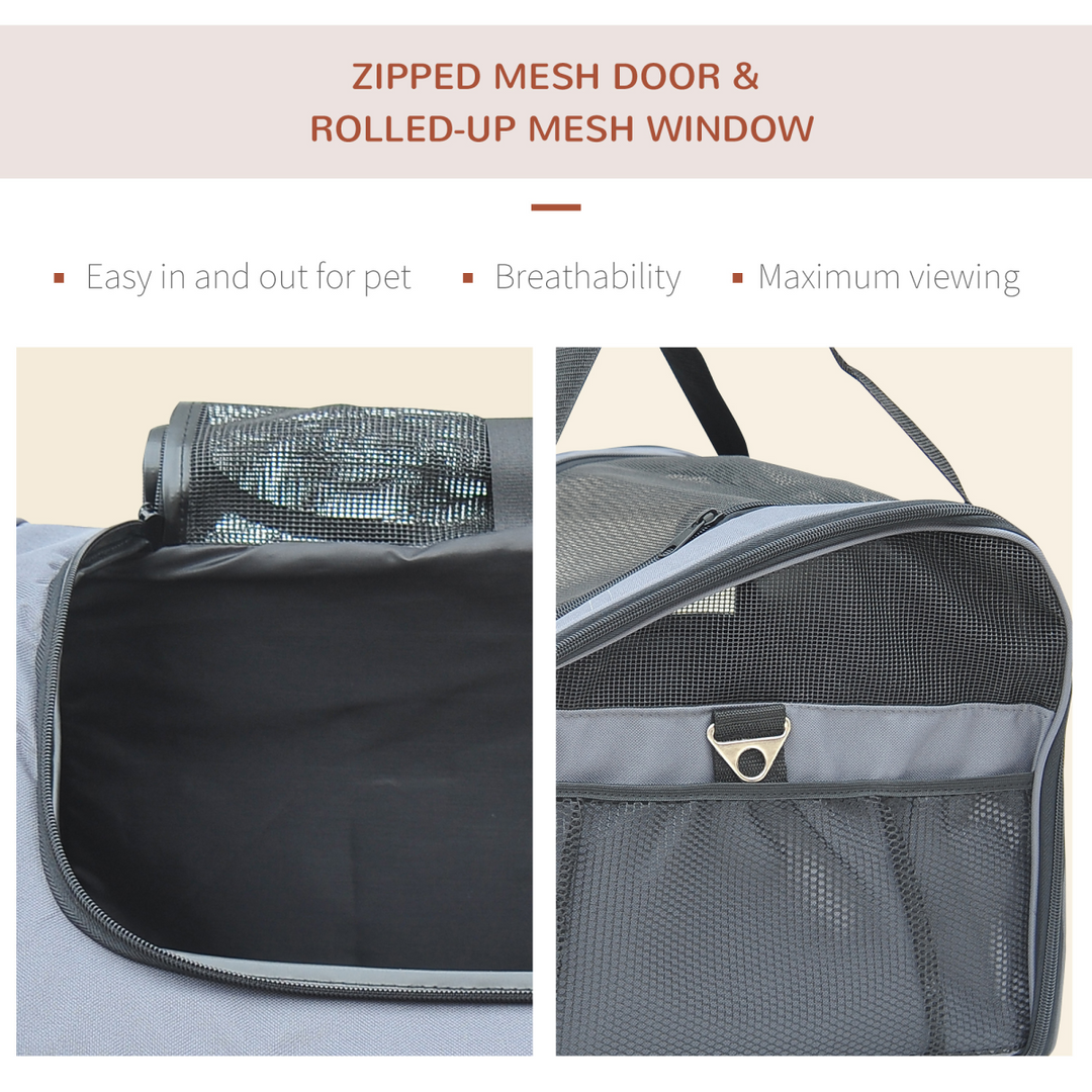 PawHut Foldable Pet Carrier Bag, Portable Travel Cage with Mesh Windows – Grey