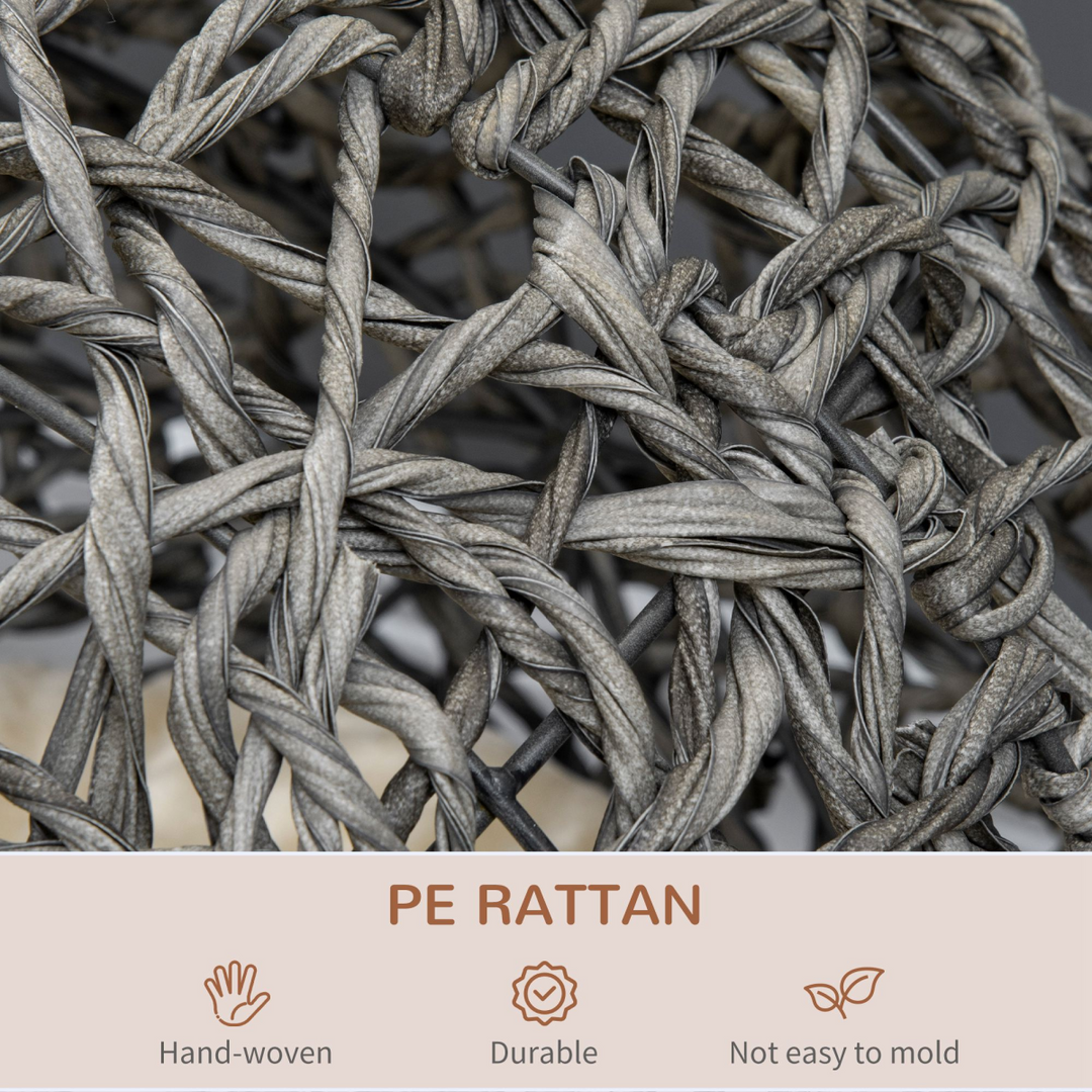 PawHut Rattan Elevated Cat House with Cushion – Silver-Tone & Grey (Ø52cm)