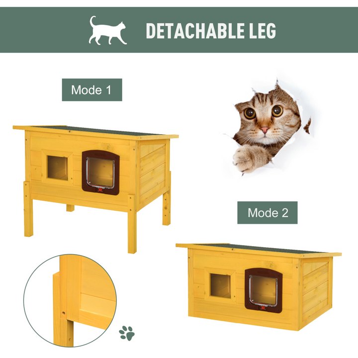 PawHut Wooden Outdoor Cat House with Openable Roof, Lockable Door & Window – 70 × 51.5 × 60cm