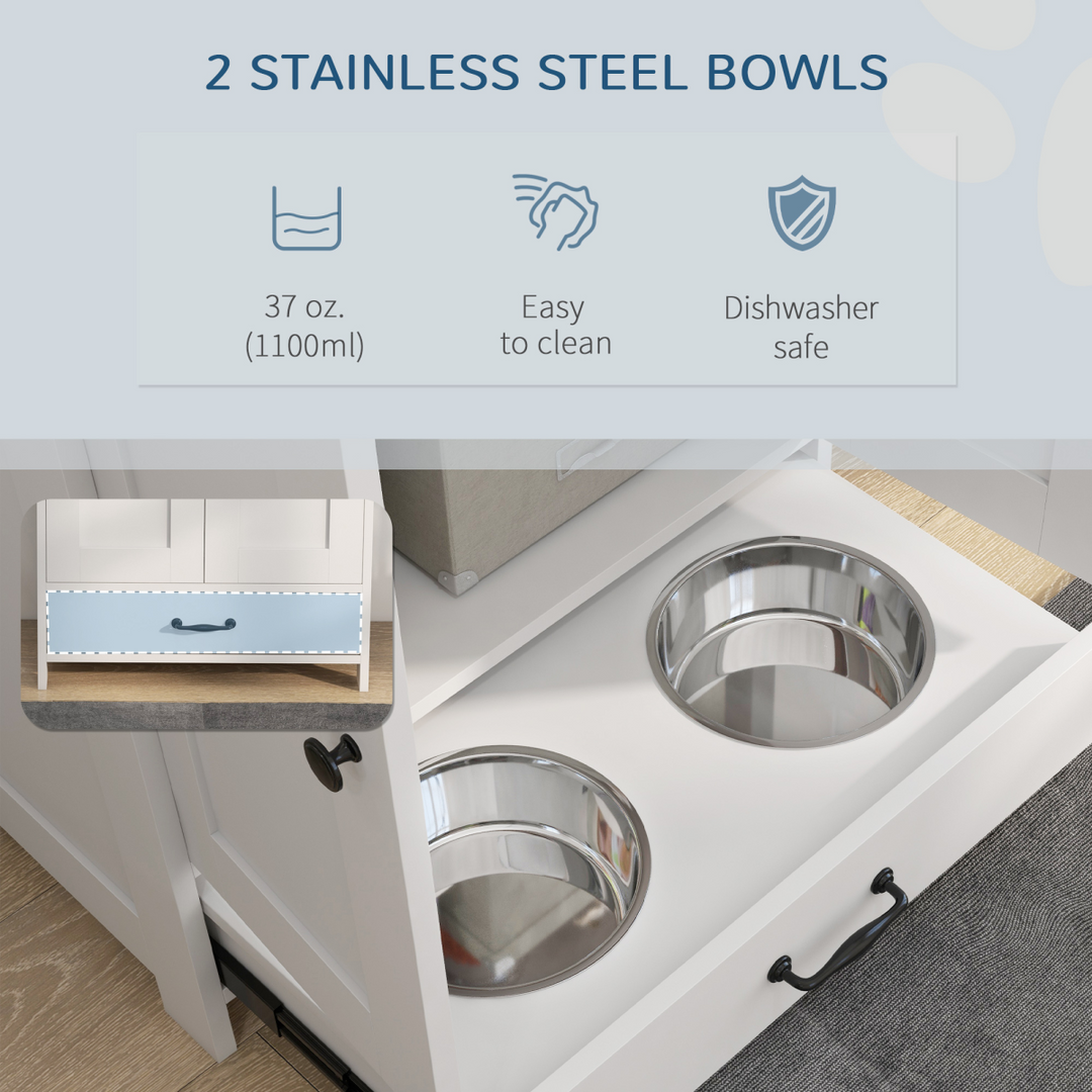 PawHut Dog Feeding Station with Storage, Pet Feeding Station with Dog Bowls