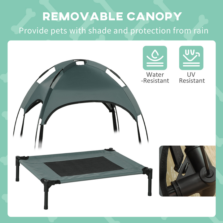Cooling Elevated Dog Bed with Canopy - PawHut 61 cm Grey Pet Cot