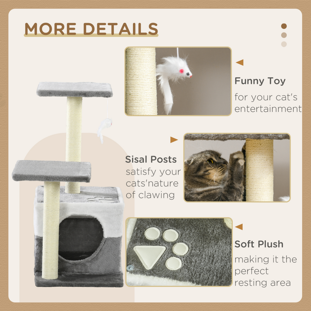 PawHut Luxury Cat Tree with Sisal Scratching Posts & Cozy Hideaway - Grey