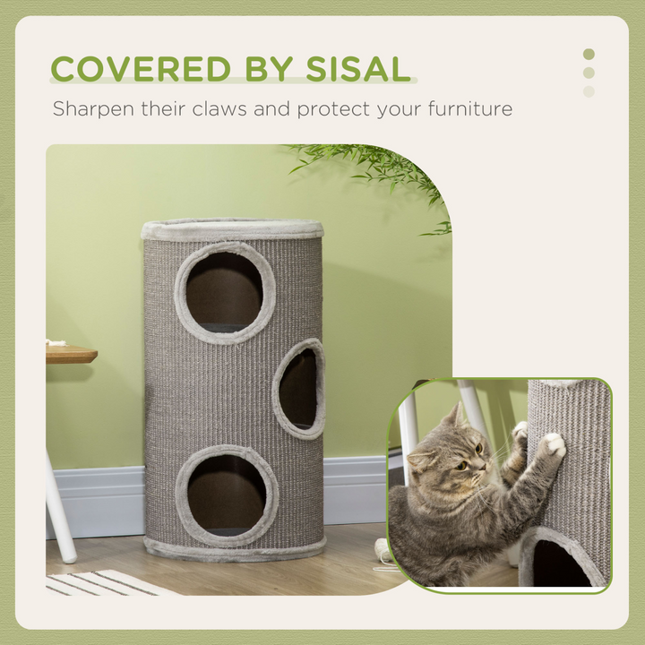 Cat Barrel Kitten Tree Tower for Indoor Cats (70cm) | Grey