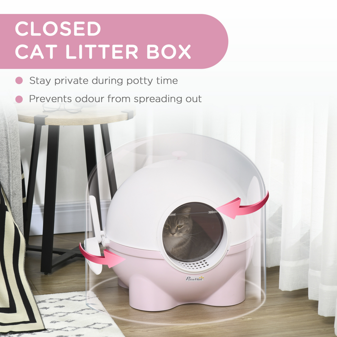 Cozy Cat Privacy Litter Box with Scoop - Stylish Enclosed Design in Pink