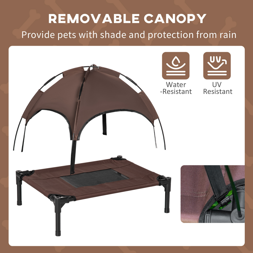 61 cm Elevated Pet Bed Dog Cot Tent with Canopy Instant Shelter Outdoor Brown