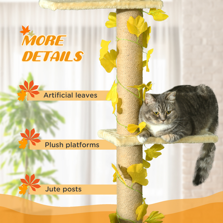 Adjustable 242cm Cat Tree with Jute Scratching Post & Anti-Slip Kit - Yellow