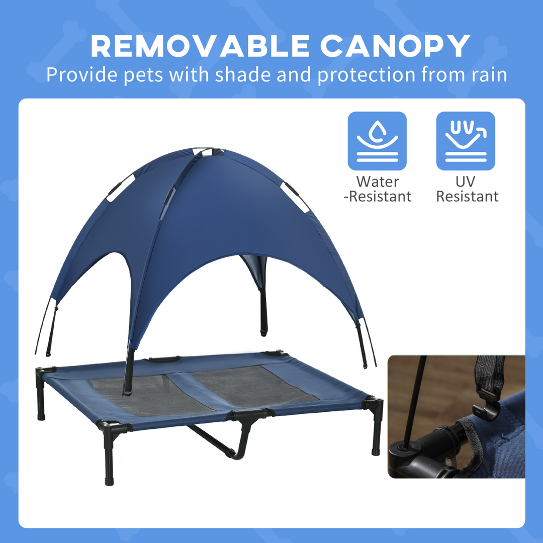 PawHut CoolLift Elevated Dog Bed with UV Canopy – Comfort & Style in Blue