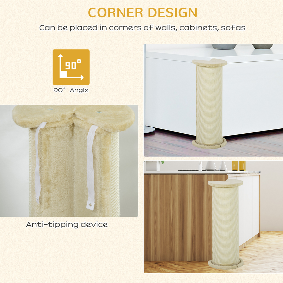 Deluxe 85cm Cat Scratching Post – Beige Sisal Rope Tower with Plush Cover & Anti-Tip Base