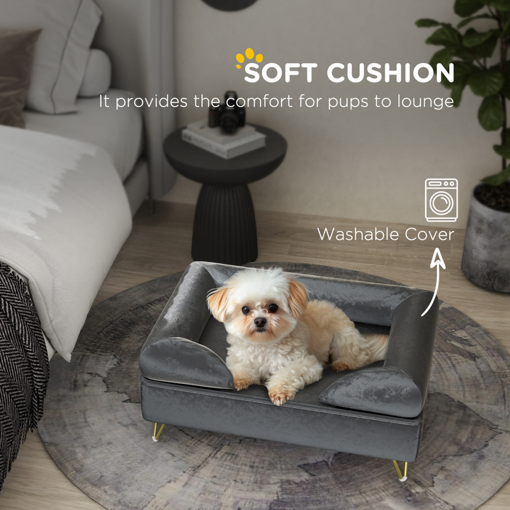 PawHut Luxurious Grey Dog Sofa with Removable Washable Cover & Cushioned Comfort
