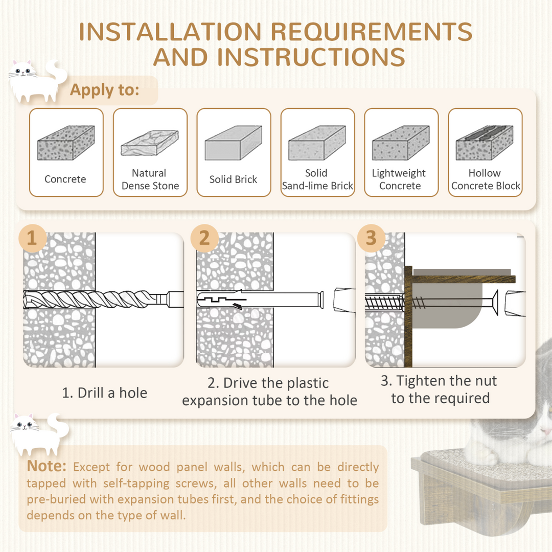 Ultimate PawHut Wall-Mounted Cat Shelves Set - 8 Versatile Pieces in Brown