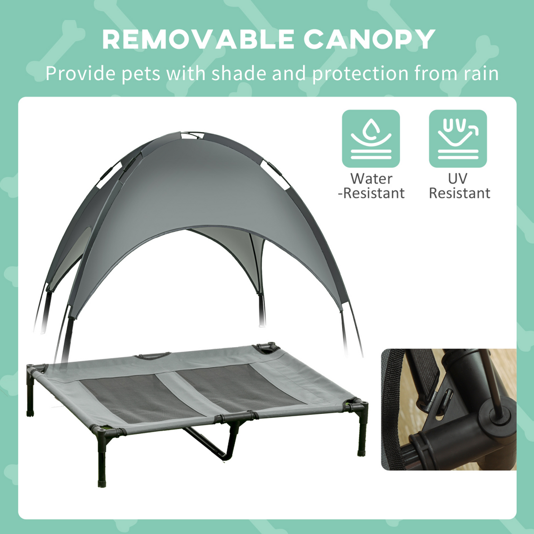 Cool Comfort Elevated Dog Bed with UV Canopy - Pawhut 92 cm Cot Style