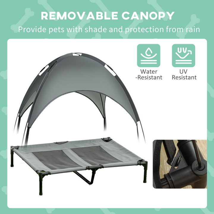 Cool Comfort Elevated Dog Bed with UV Canopy - Pawhut 92 cm Cot Style