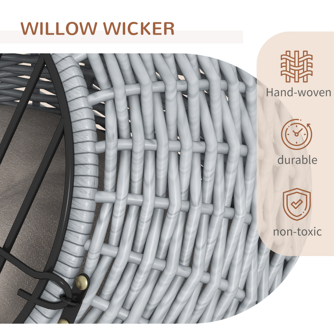 Wicker Cat Basket W/ Mat Handle Kitten Pussy Enclosed Bed Portable - Grey