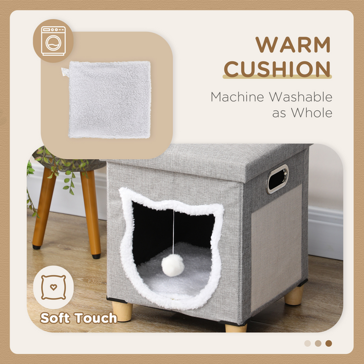 PawHut 2-in-1 Cat Bed Ottoman with Removable Cushion & Scratching Pad
