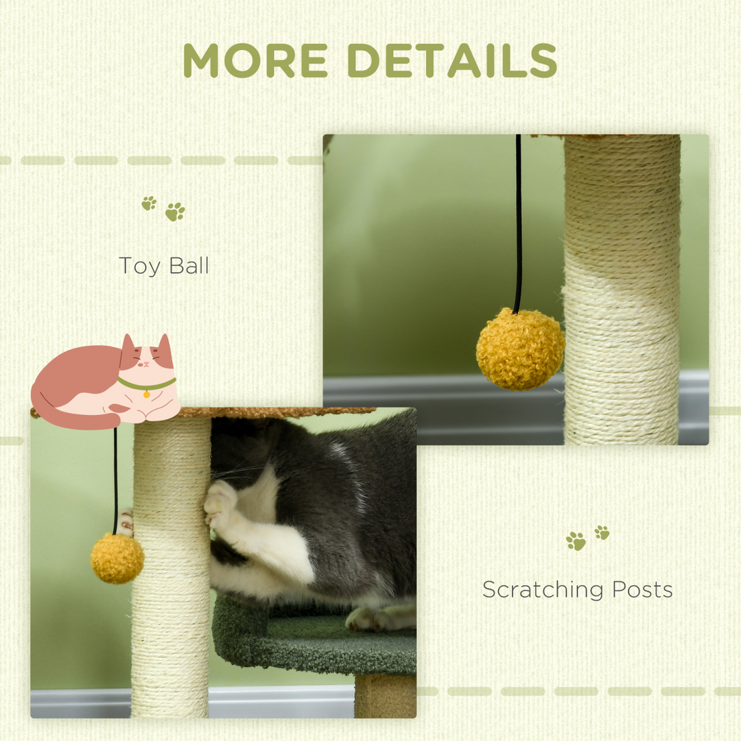 Deluxe 52cm Cat Tree with Scratching Posts, Two Beds & Engaging Toy Ball