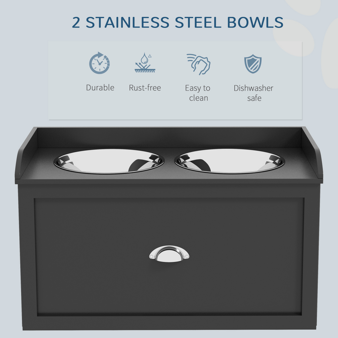 PawHut Stainless Steel Raised Dog Bowl w/ 21L Storage Drawer, for Large Dogs