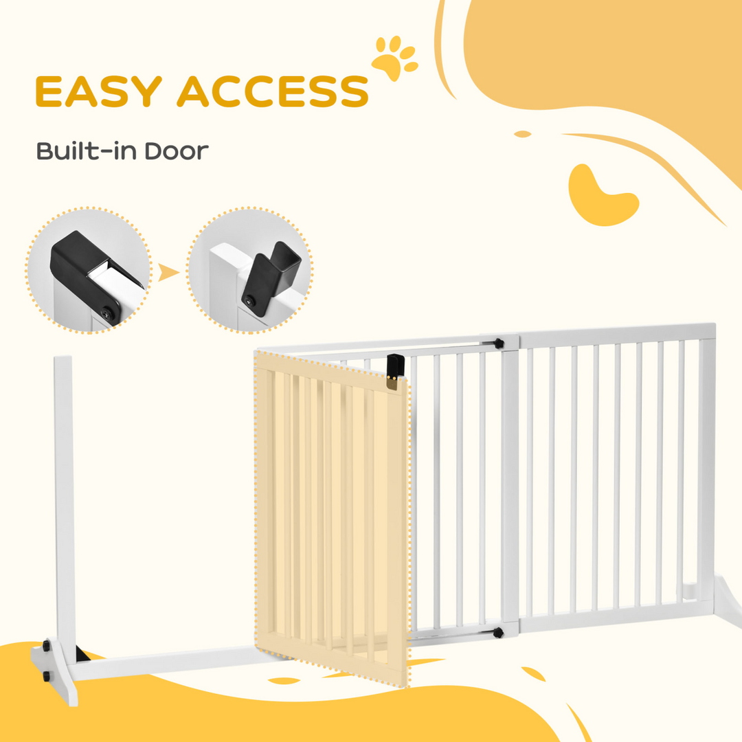 Freestanding Length Adjustable Wooden Pet Gate with Lockable Door 3 Panels White
