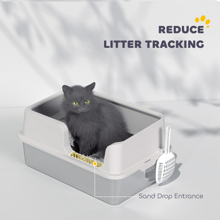 PawHut Stainless Steel Litter Box, High Sided Metal Cat Litter Tray w/ Scoop