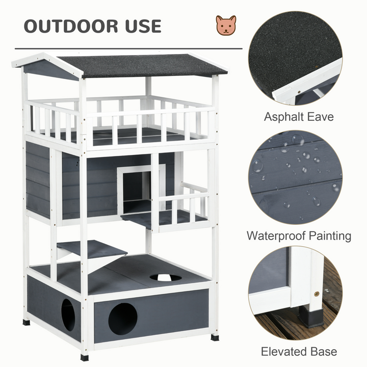 Elevated 3-Tier Cat House with Waterproof Finish & Tilted Roof Design