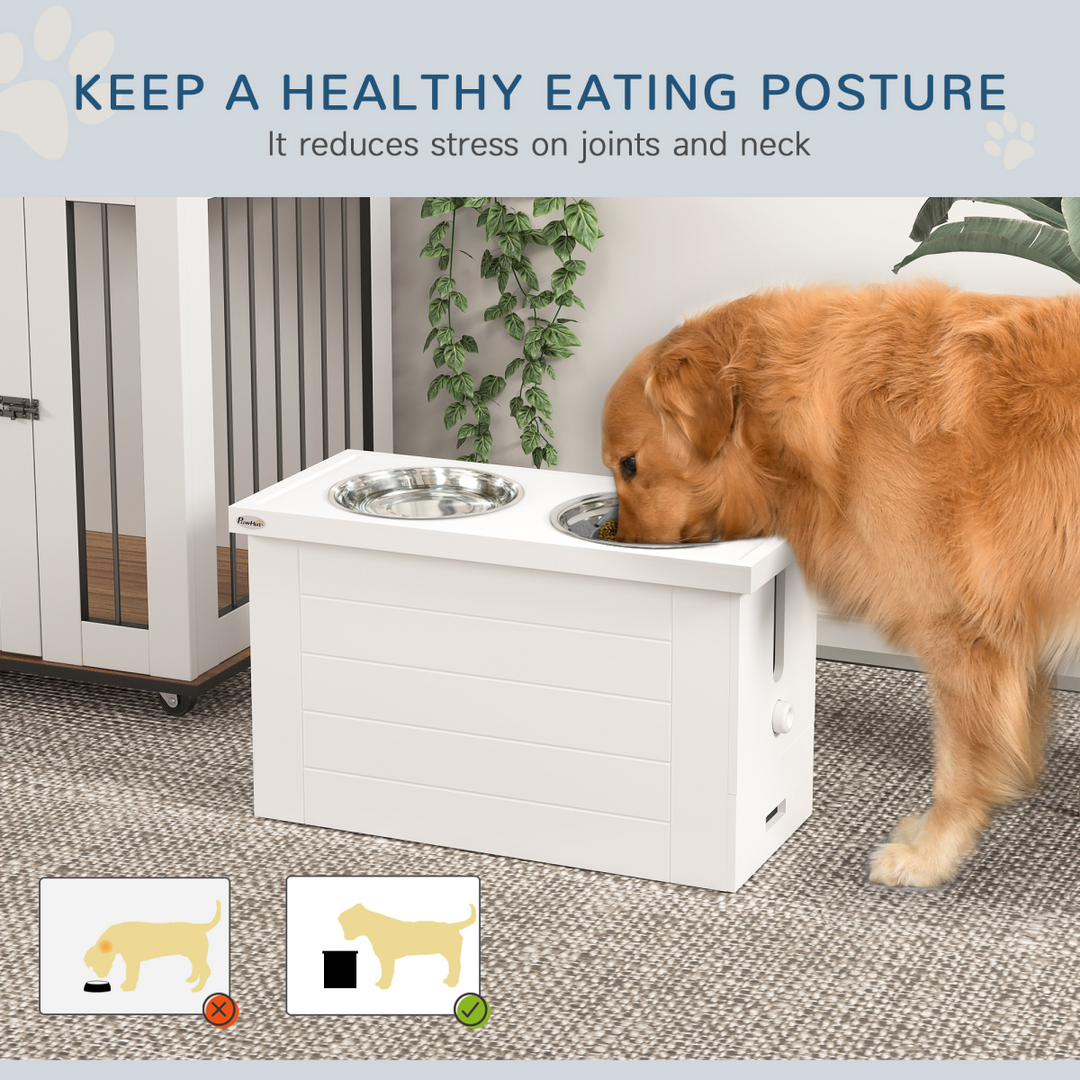 PawHut Raised Dog Bowls with Slow Feeder Mat & Semi-Auto Dispenser Function