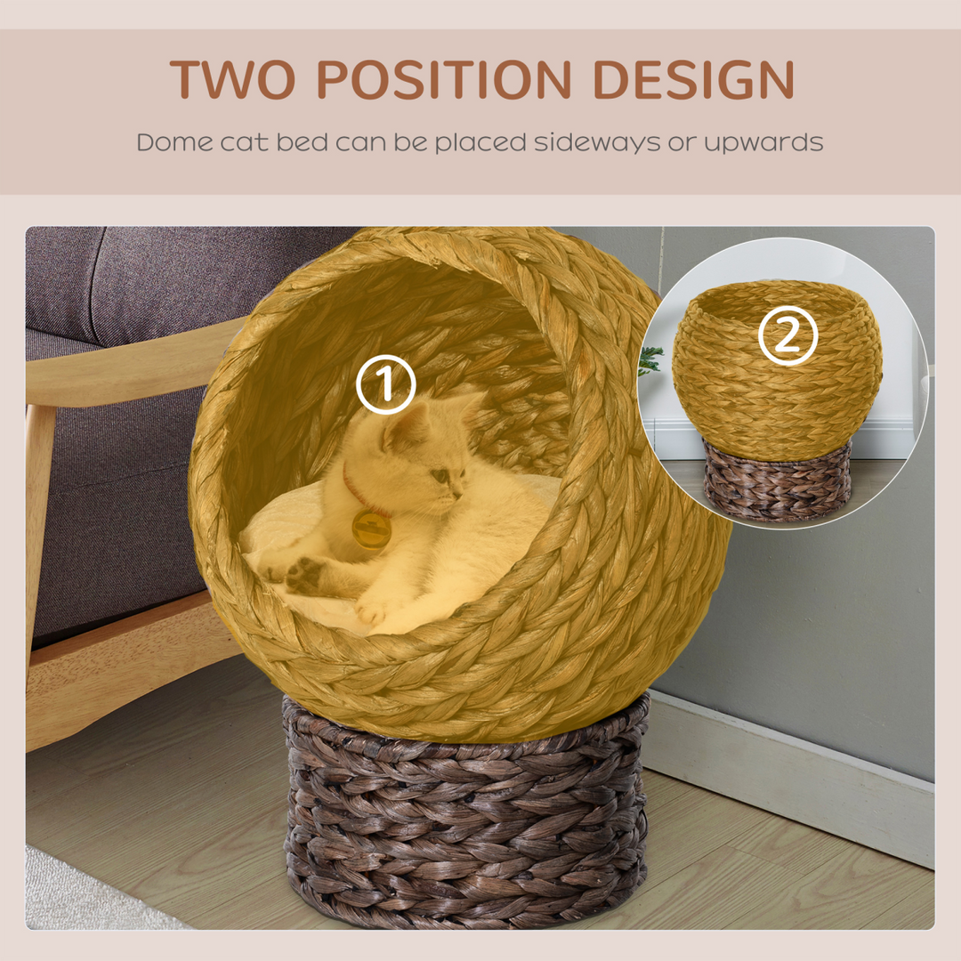 PawHut Wicker Cat House, Raised Cat Bed with Cylindrical Base – Dark Brown