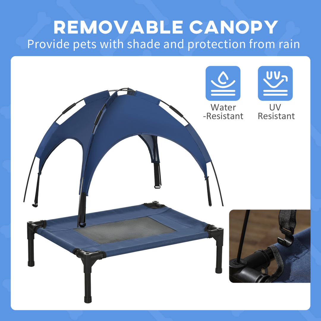 Chill & Thrill Elevated Dog Bed with UV Canopy – Comfortable Cooling Cot