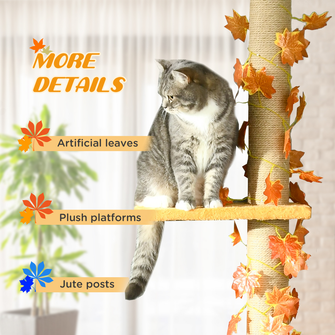 Sturdy 242cm Adjustable Cat Tree - Ultimate Floor-to-Ceiling Fun in Orange!