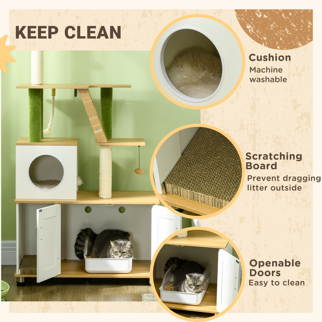 🌿 PawHut 2-in-1 Cat Tree & Hidden Litter Box – Stylish Indoor Oasis