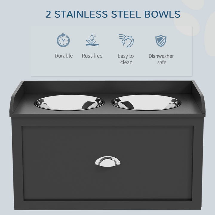 PawHut Elevated Stainless Steel Dog Bowl with Hidden 21L Storage for Comfort