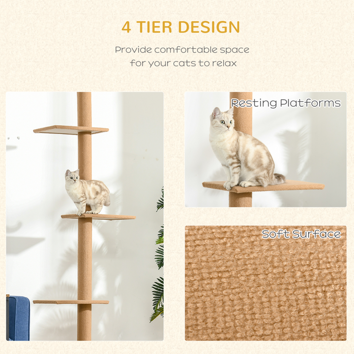 Adjustable 260cm Floor-to-Ceiling Cat Tree Tower - Premium Brown Playhouse