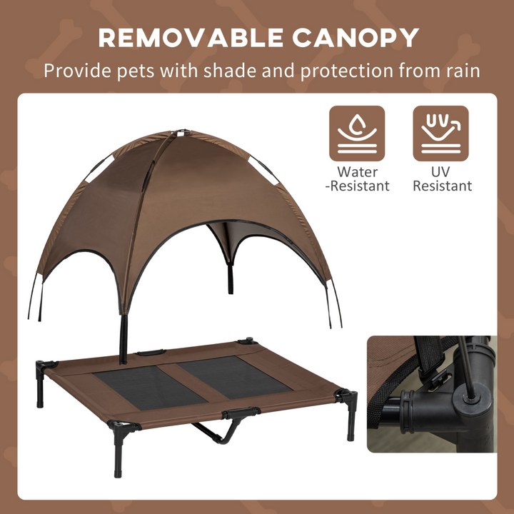 92 cm Elevated Pet Bed Dog Cot Tent with Canopy Instant Shelter Outdoor Coffee