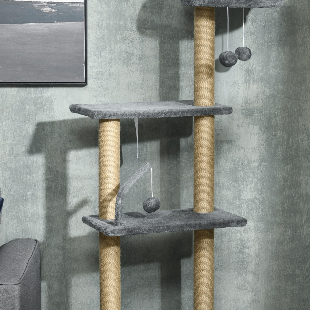 Deluxe 6-Tier Cat Tree Tower with Hammock & Scratching Post - Grey