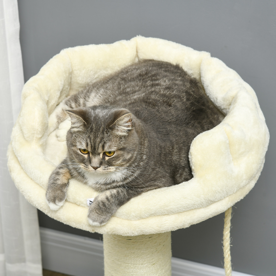 Deluxe Cream Cat Tree: Spacious Bed & Sisal Scratching Post for Indoor Cats