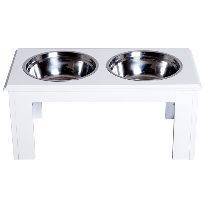 PawHut Raised Pet Feeder with Elevated Stand & 2 Stainless Steel Bowls – White (58.4cm)