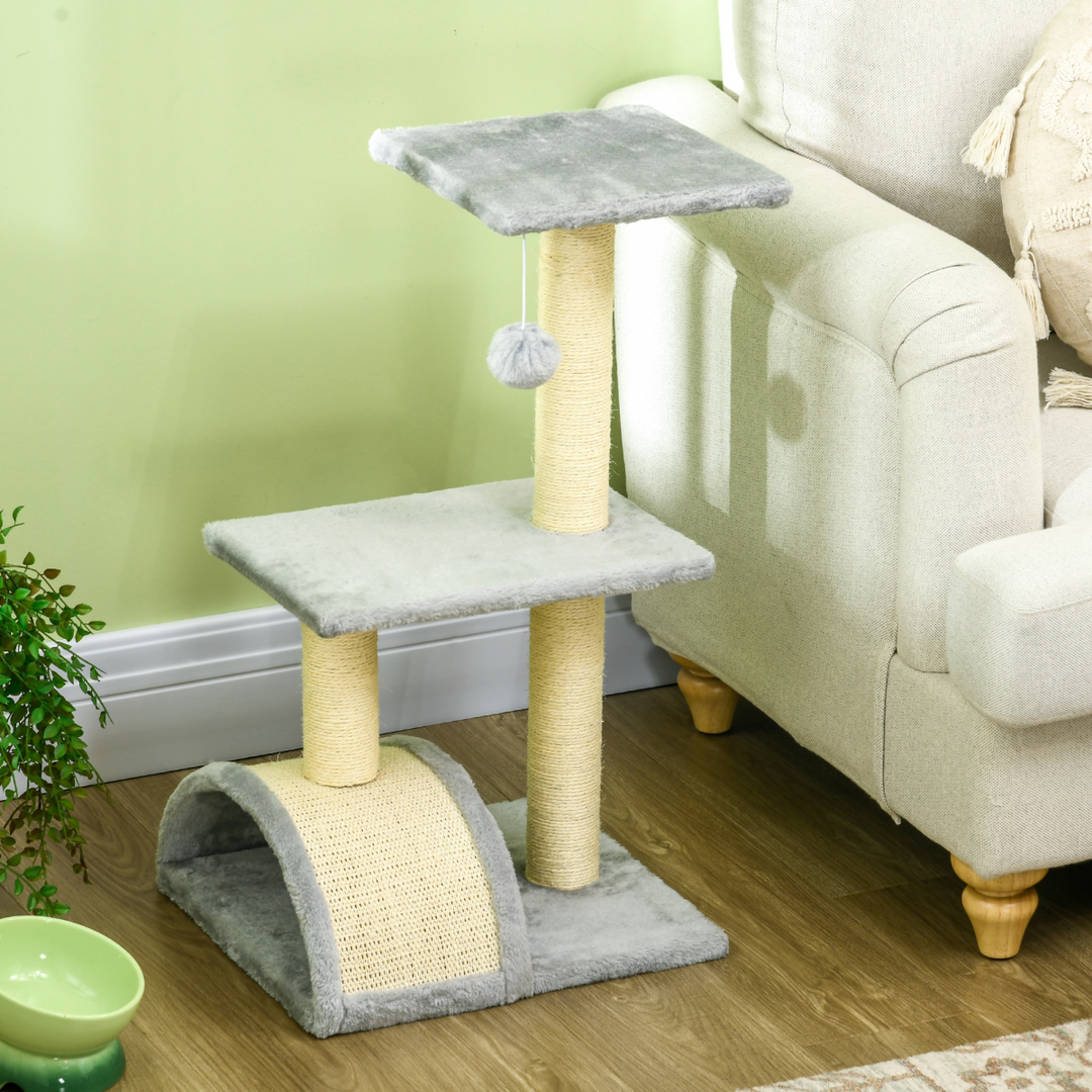 Cozy Cat Haven: PawHut 72cm Climbing Tower with Sisal Post - Light Grey