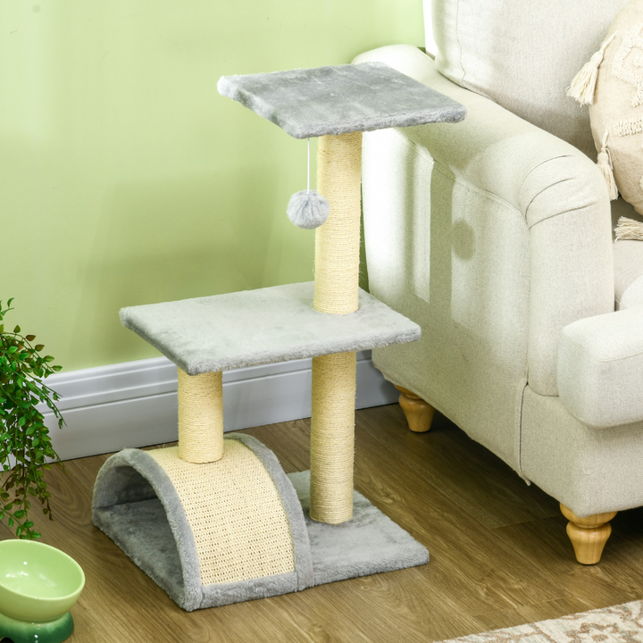 Cozy Cat Haven: PawHut 72cm Climbing Tower with Sisal Post - Light Grey