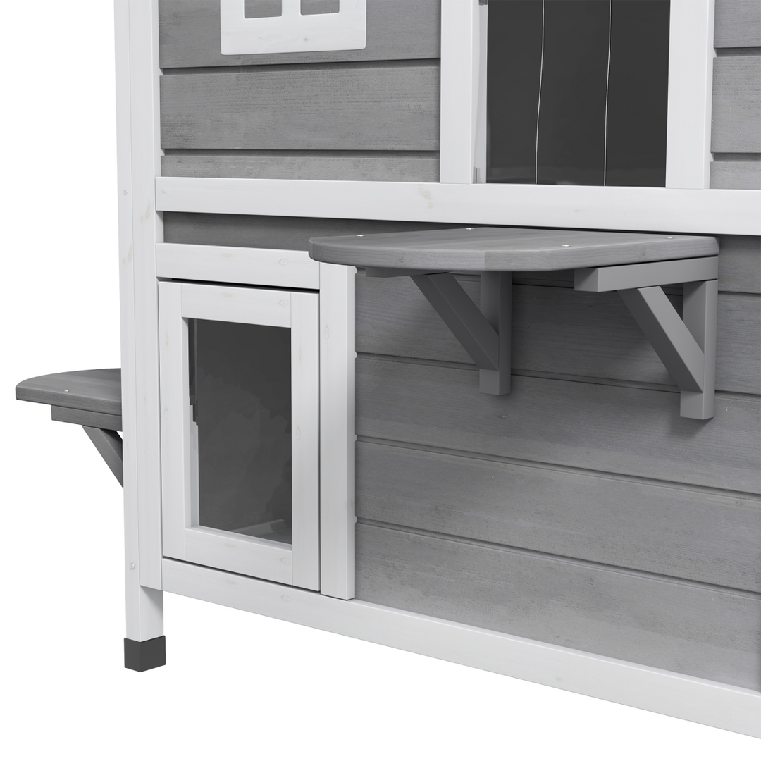 Cat Condo w/ Tons of Room & Openable Roof, Fir Wood, Outdoor/Indoor Catio Grey
